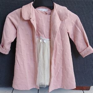 Pink Quilted Baby Coat with Cream Dress